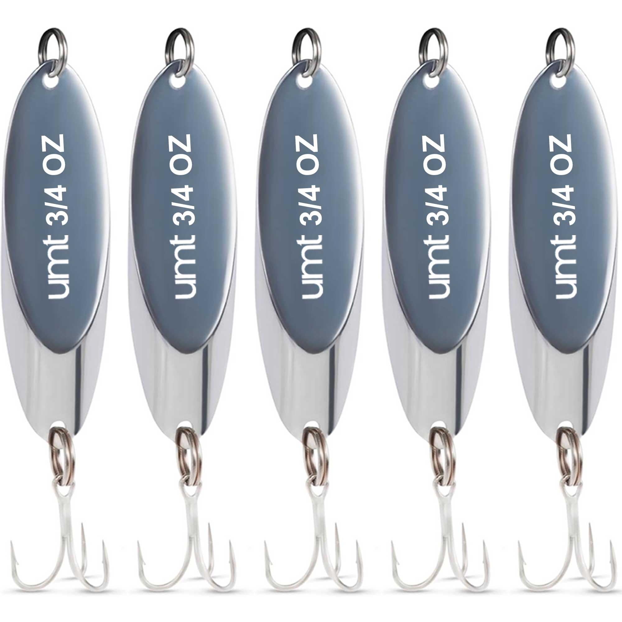 Uncle Mo's UMT chrome spoon lure set ready for freshwater and saltwater casting.