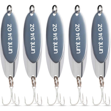 Uncle Mo's UMT chrome spoon lure set ready for freshwater and saltwater casting.