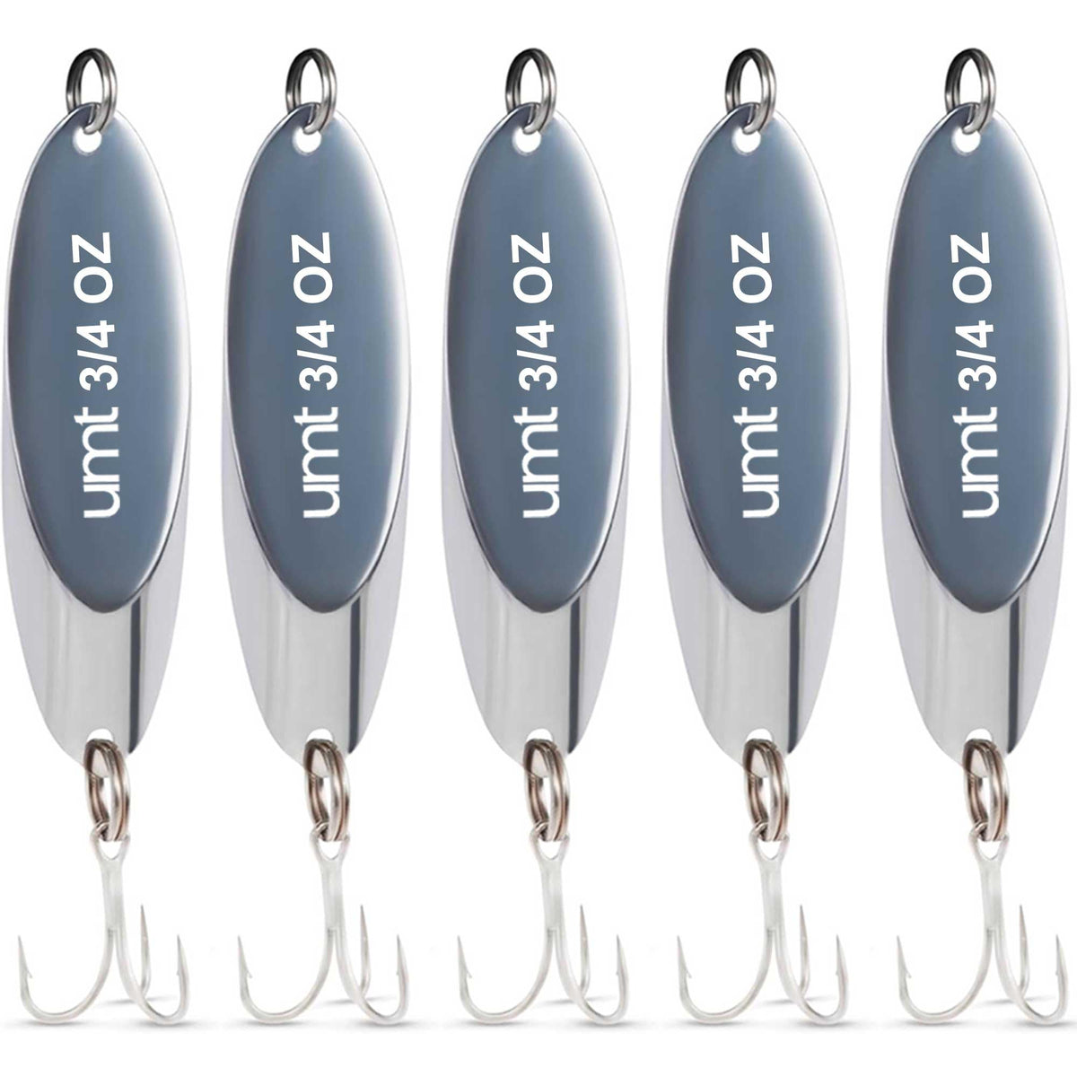 Uncle Mo's UMT chrome spoon lure set ready for freshwater and saltwater casting.