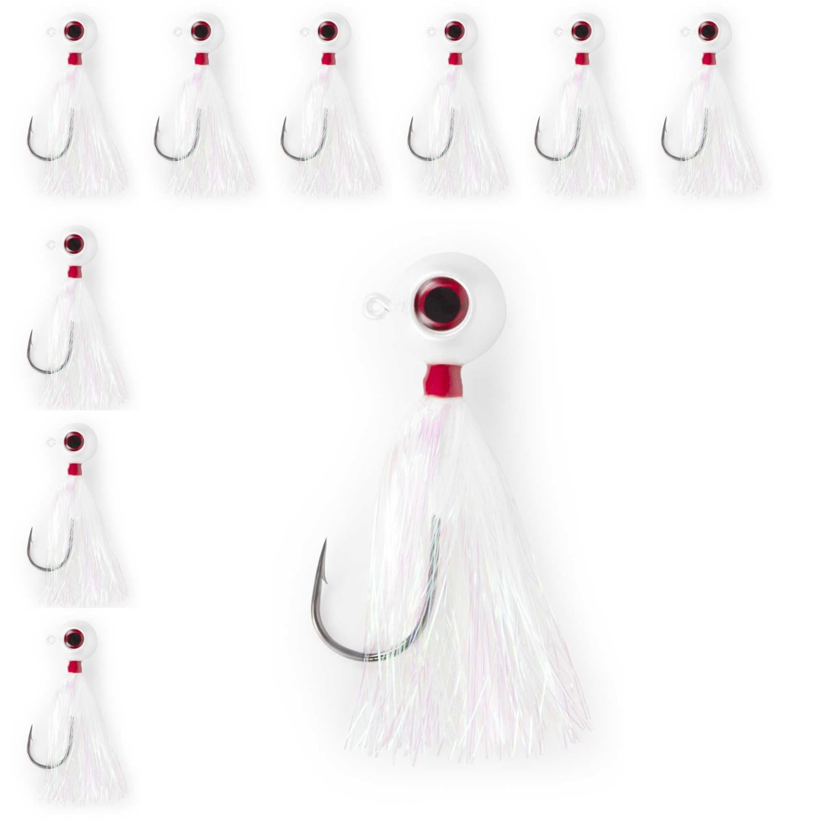 UNCLE MO'S UMT fluke bucktail jig with pearl white Mylar teaser attracts bites