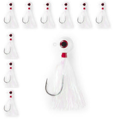 UNCLE MO'S UMT fluke bucktail jig with pearl white Mylar teaser attracts bites