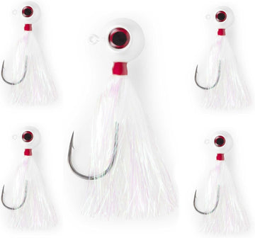 UNCLE MO'S UMT Fluke Bucktail Jig with pearl white Mylar teaser improves underwater visibility