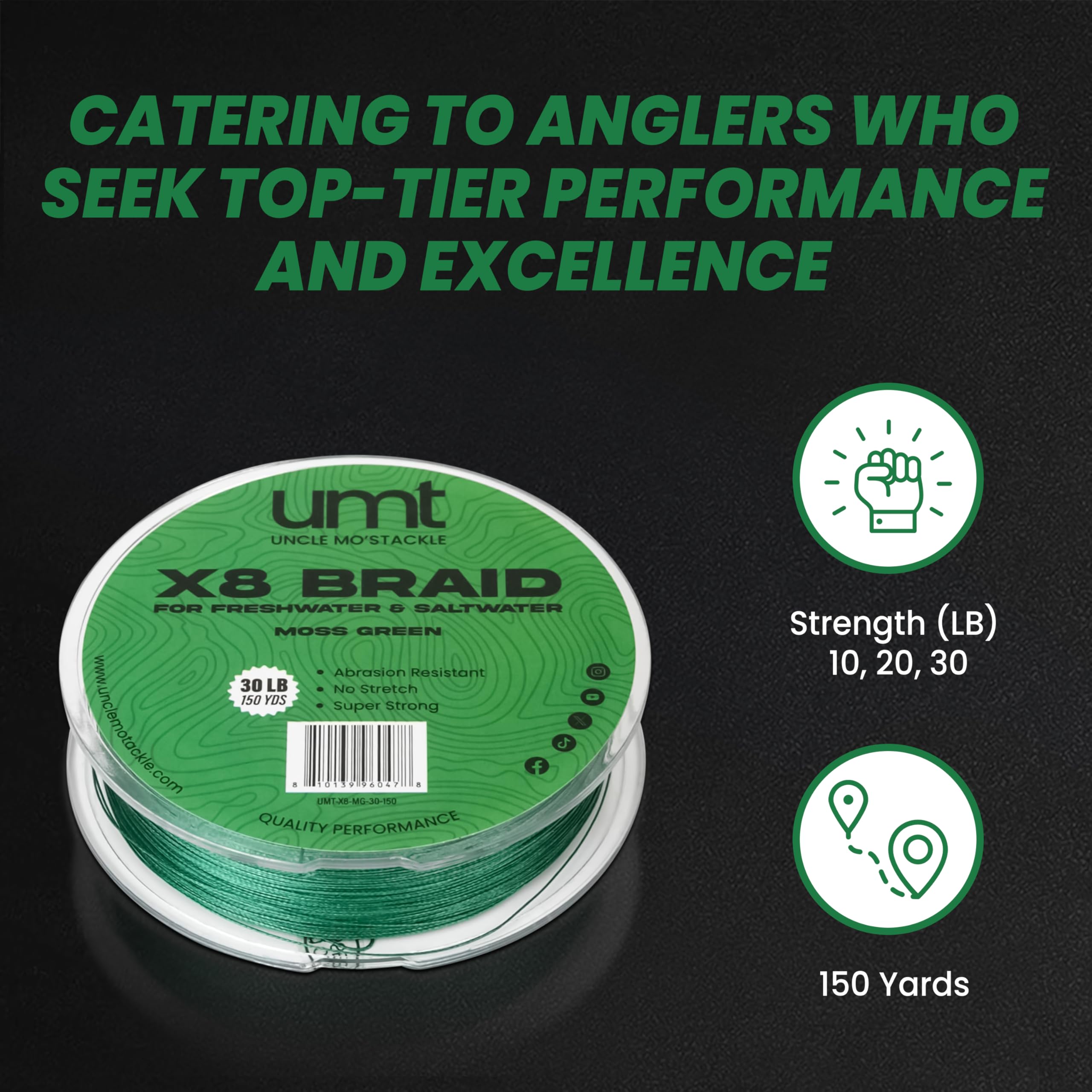 UNCLE MO'S SALTWATER TACKLE UMT high-abrasion-resistance extends line life.