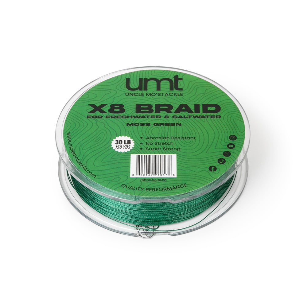 UNCLE MO'S SALTWATER TACKLE UMT pro-grade braid for steady cast control.