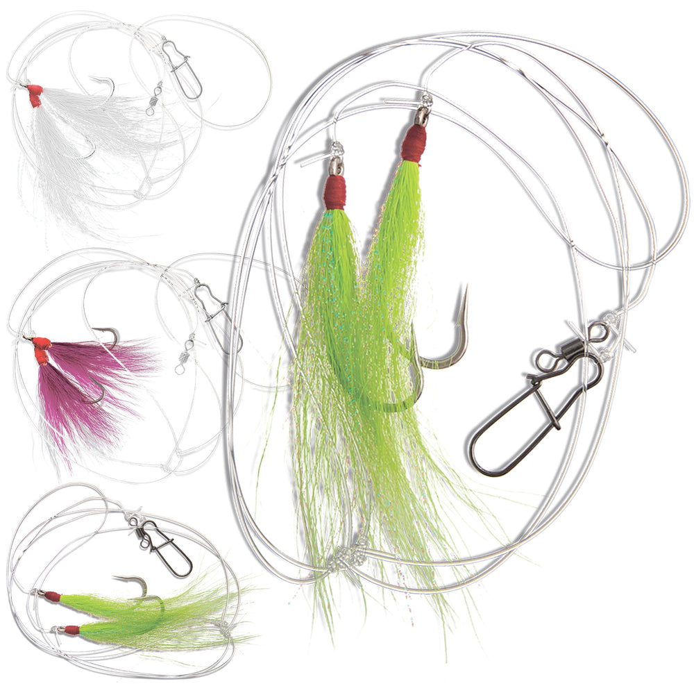 Uncle Mo’s Tackle 3-Pack Fluke Rig Hi/Lo Bucktail Teaser 5/0 Hook