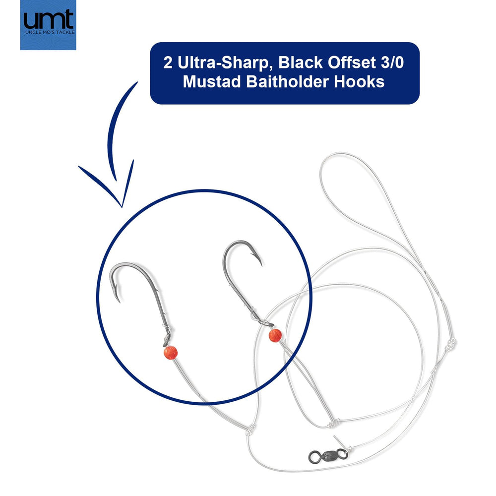 Uncle Mo's Tackle 36in leader with ball-bearing swivel for reliable bottom rigs.