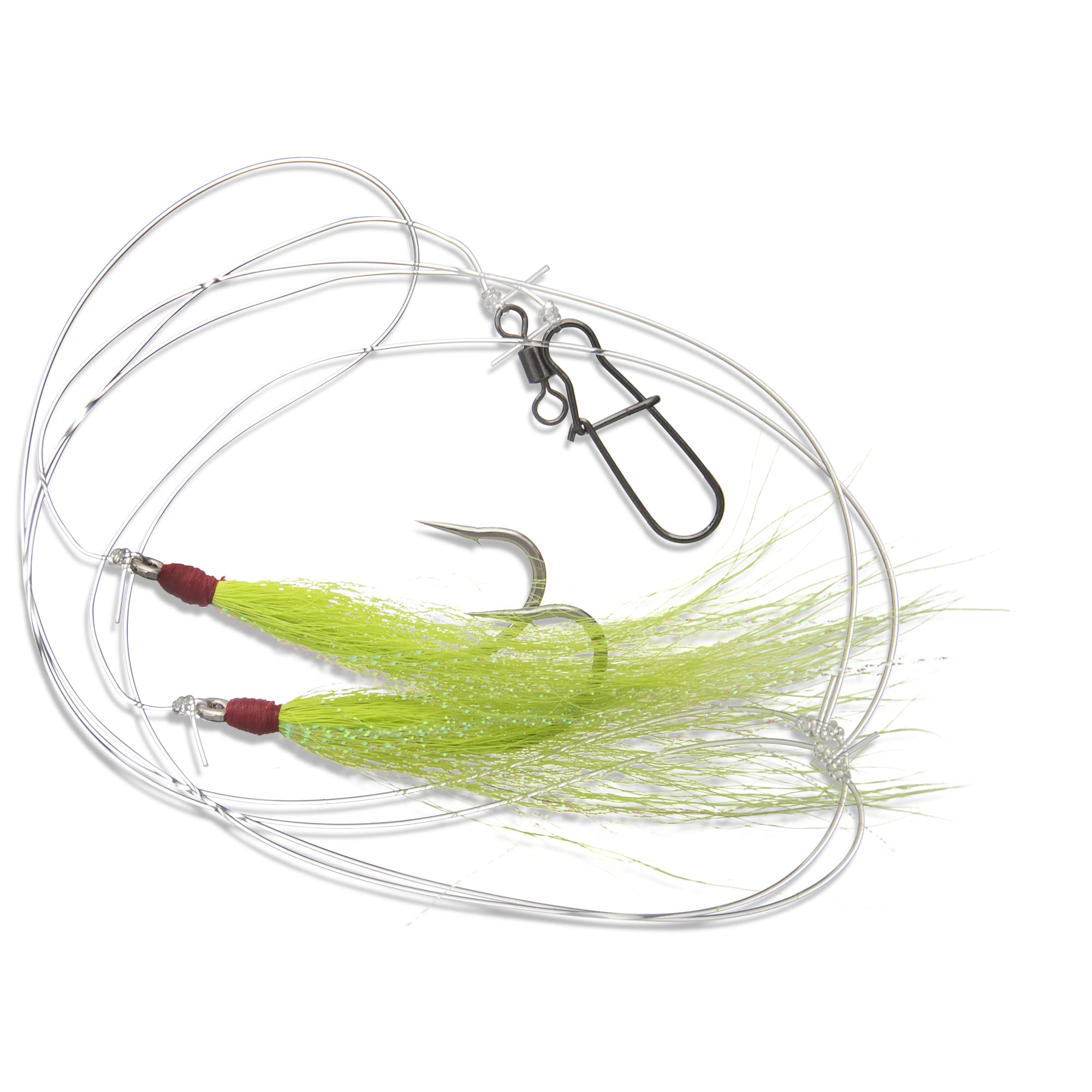 Hi/Lo rig layout showing bottom bait and teaser above for fluke