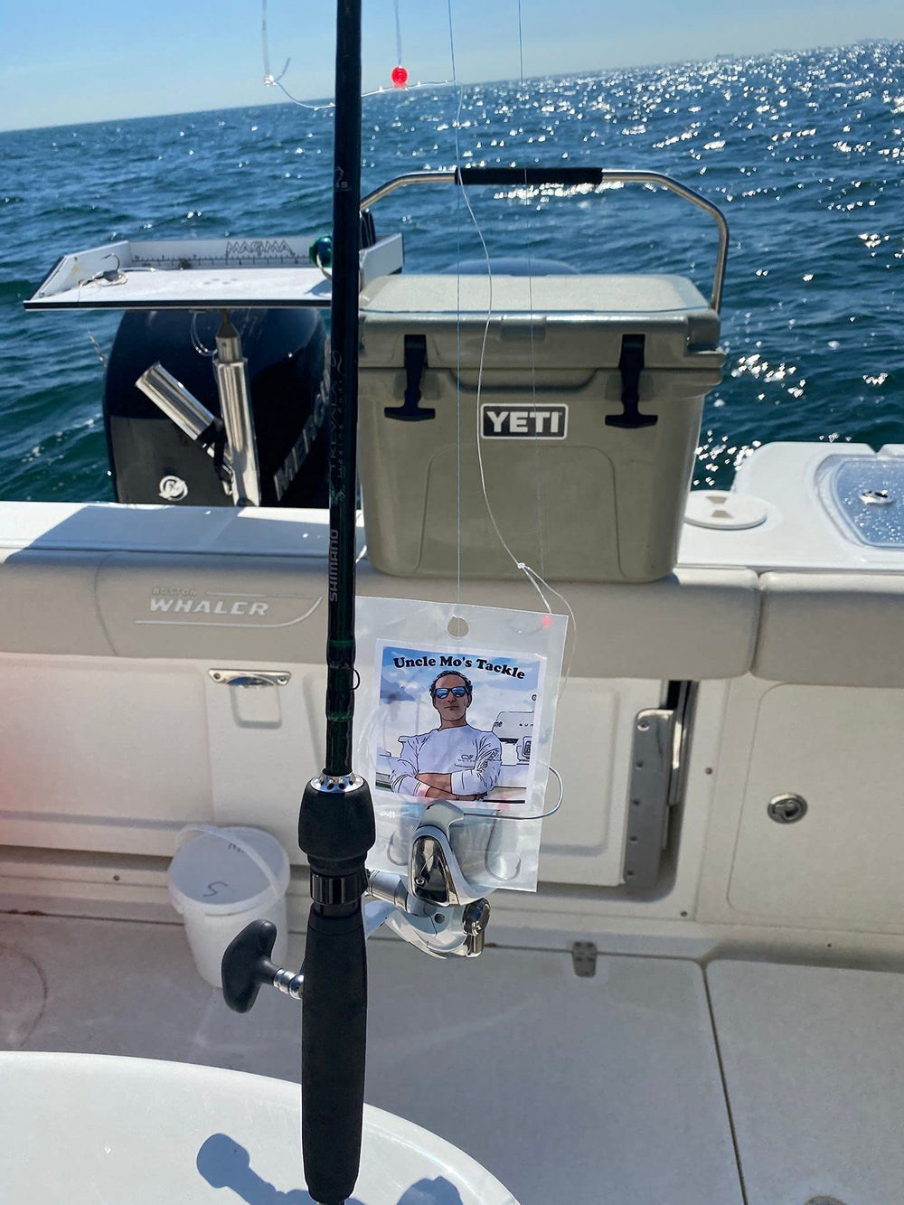 Black Duo-Lock snap for bottom weight on Uncle Mo’s rig