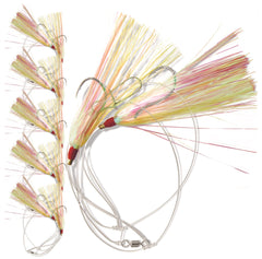Uncle Mo's Tackle high-low rig with chartreuse Mylar teaser for saltwater fluke fishing