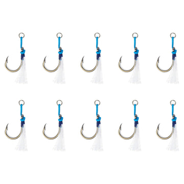 Uncle Mo's Jigging Assist Hooks with Bucktail Teaser in a 10-pack