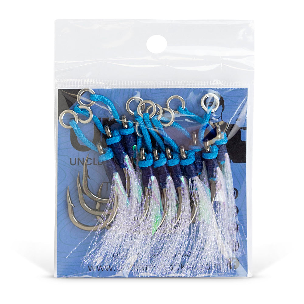 Pre-tied Uncle Mo's Jigging Assist Hooks ready to fish