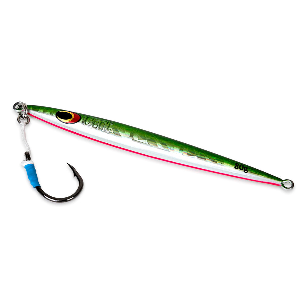 Uncle Mo's tackle sand eel jig in motion, showing lifelike action