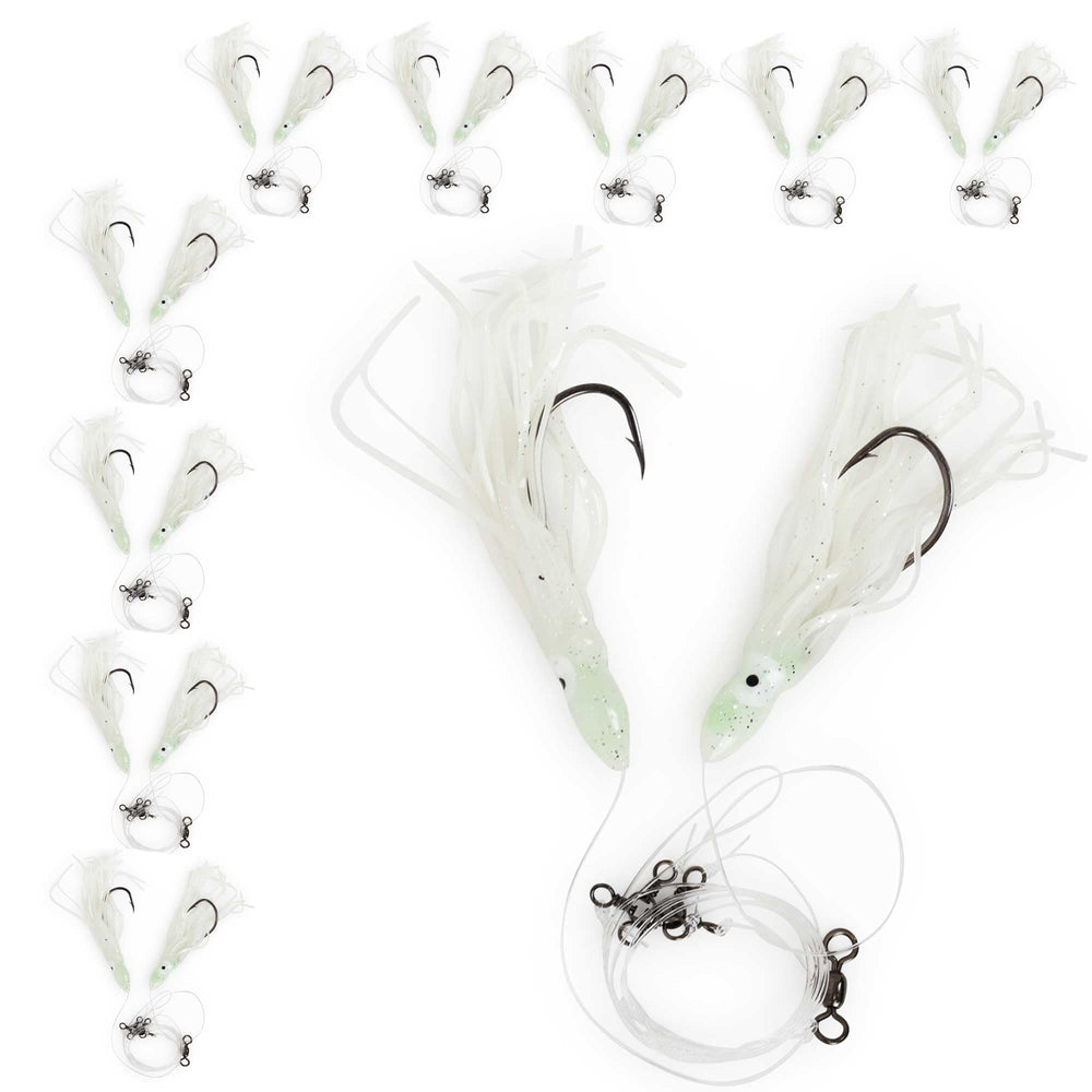 Uncle Mo's Tilefish Hi-Lo rig with 10/0 hook and glow skirts for deepwater visibility.