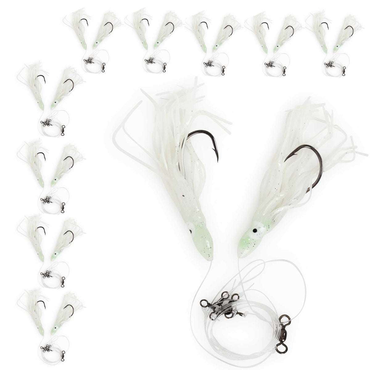 Uncle Mo's Tilefish Hi-Lo rig with 10/0 hook and glow skirts for deepwater visibility.