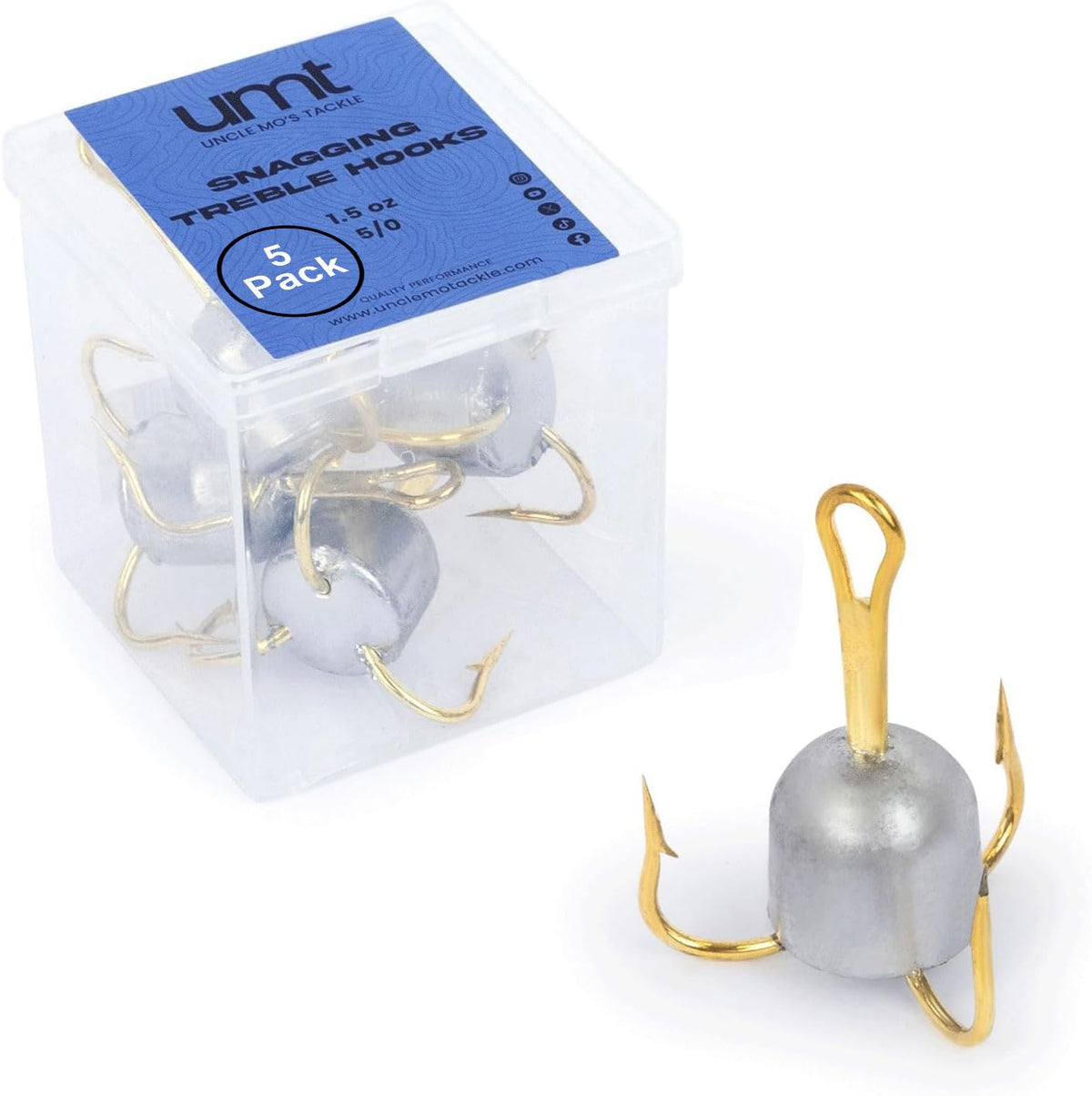 Uncle Mo's Tackle Weighted 5/0 Treble Hooks 1.5oz - 5 Pack (front view)