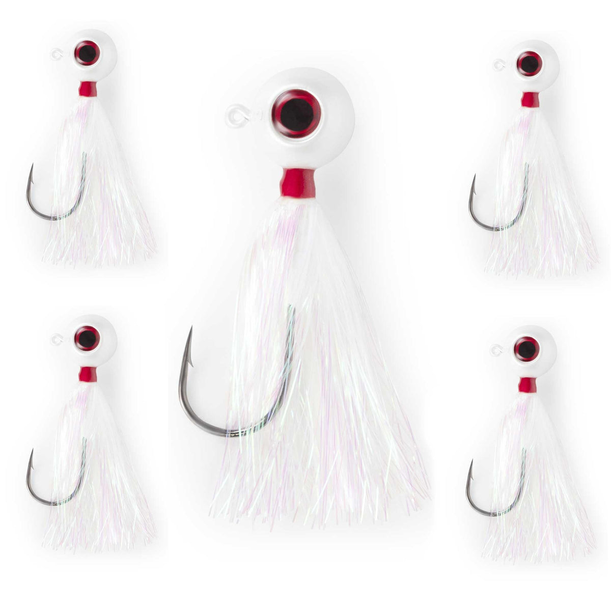 UNCLE MO'S UMT Fluke Bucktail Jig 2oz Pearl White with Mylar teaser attracts bites.