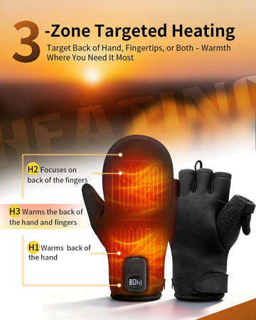 UNCN heated gloves digital display shows temperature and battery level.