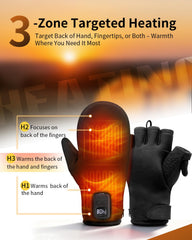 UNCN heated gloves digital display shows temperature and battery level.