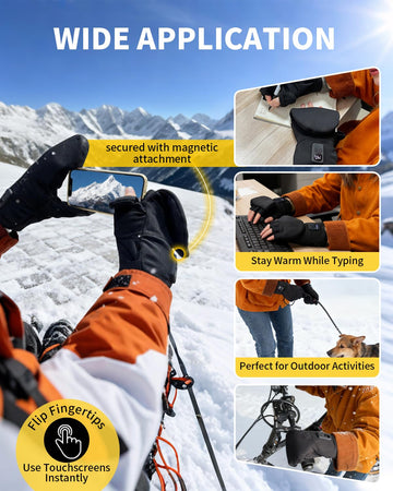 UNCN heated gloves flip-open fingertips for touchscreen use.