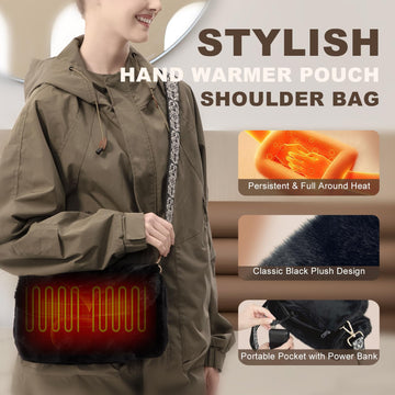 uncn Rechargeable Hand Warmer Pouch plush fur detail adds cozy comfort for cold commutes.