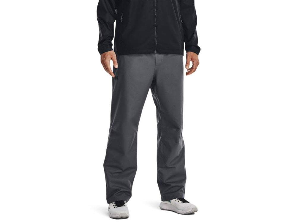 Under Armour Stormproof Lined Rain Pants front view showing waterproof shell for wet runs