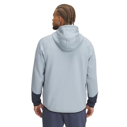 Under Armour Unstoppable Fleece Full Zip Harbor Blue side view emphasizes mobility and comfort.