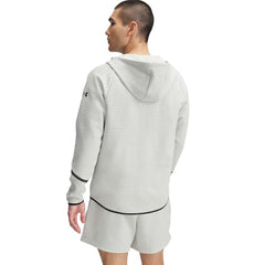 Under Armour hoodie back view in hydro green-black colorway, versatile layering for training.