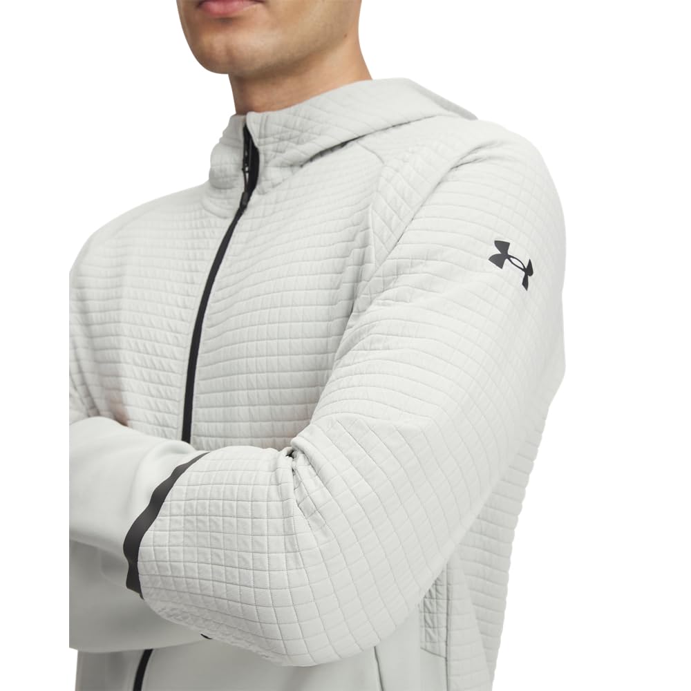 Under Armour Unstoppable fleece grid hoodie model wear, cozy comfort for gym-to-street moments.