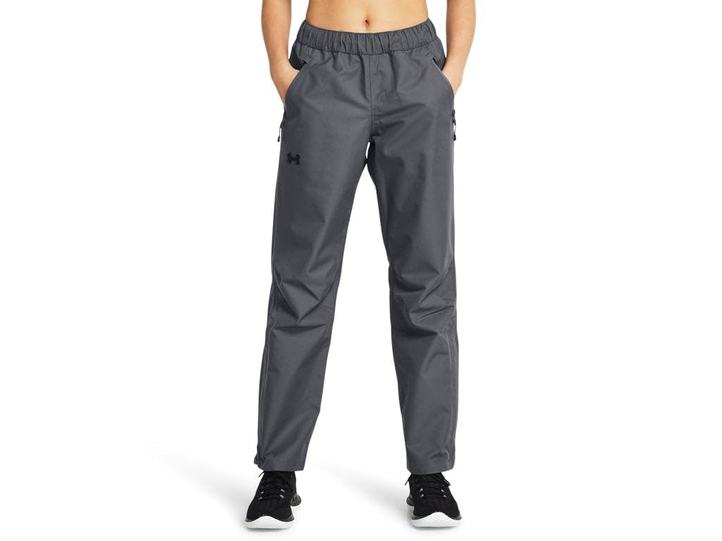 Under Armour Womens Stormproof Rain Pants displaying water-repellent technology for rain-ready protection.
