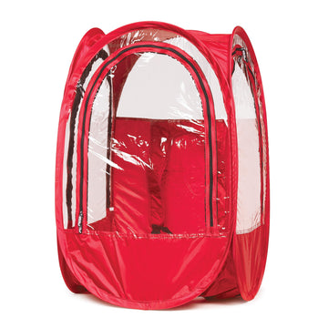 Under the Weather StadiumPod wearable shelter shielding from wind and rain at outdoor event