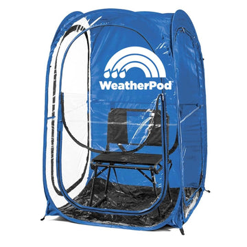 WeatherPod open-setup in royal blue delivers quick shelter on the field