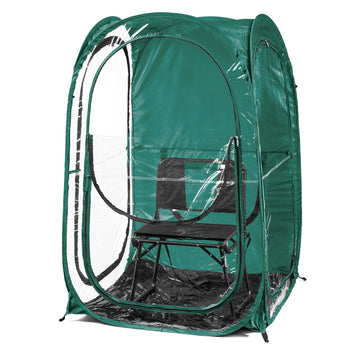 Under the Weather WeatherPod Original front view provides instant shelter from rain and sun.