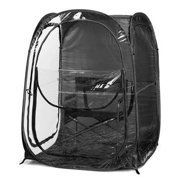 Under The Weather WeatherPod Original pop-up pod setup provides quick shelter from rain.