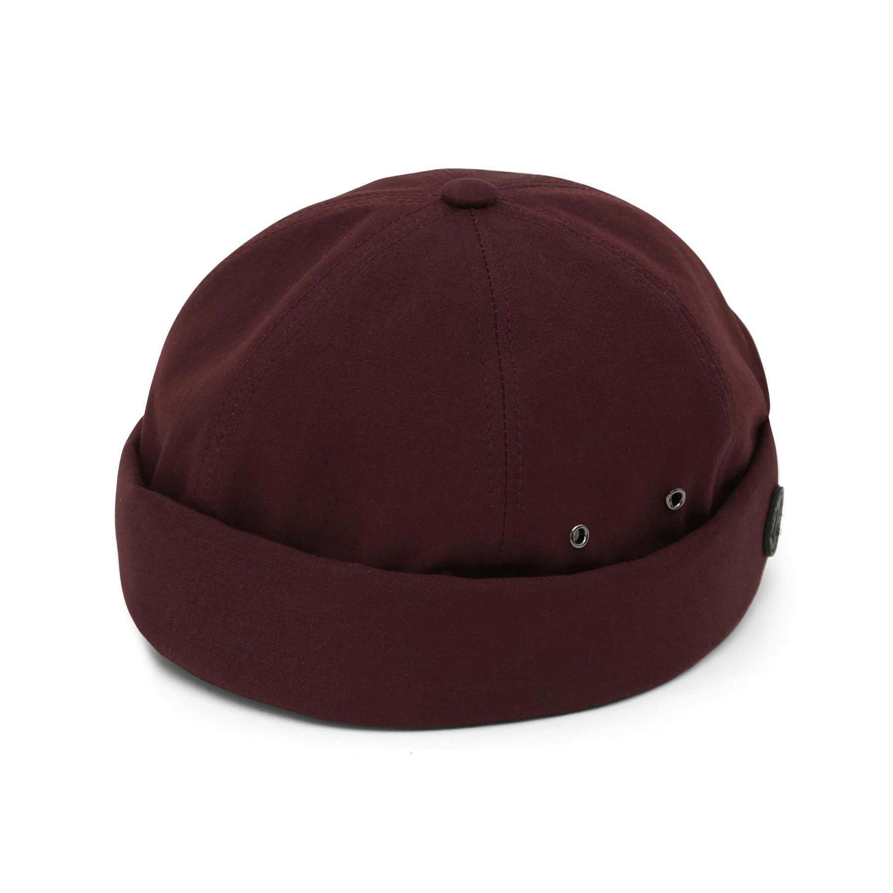 UNDERCONTROL VNTG brimless cap wine color rolled cuff lifestyle shot for outdoor indoors.