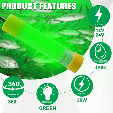 Green fishing light attracting prawns and squid at night