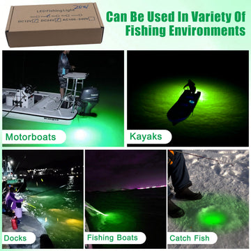 White, blue, and green colors in a submersible fishing light kit