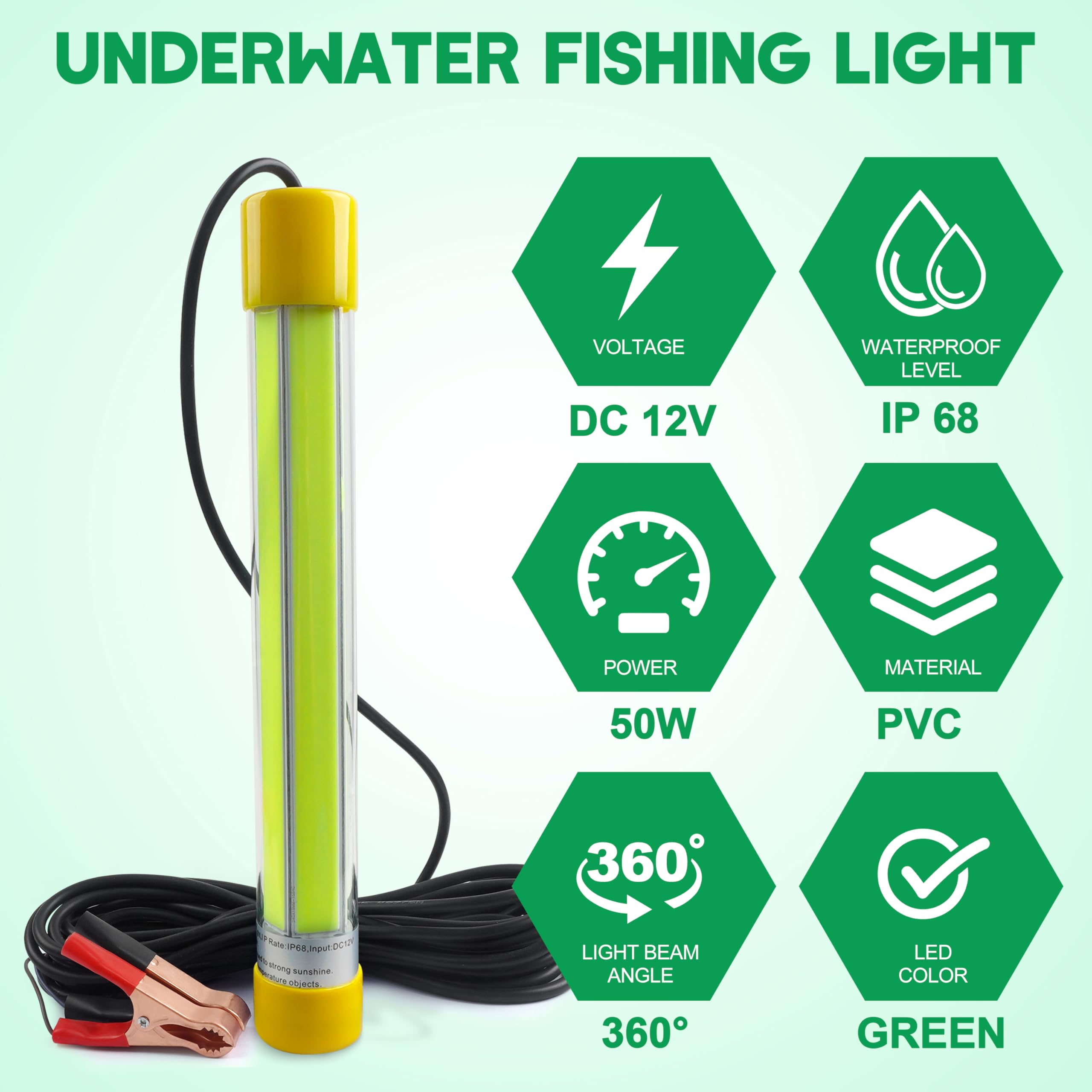 Green LED fishing light attracting squid, shrimp, snook