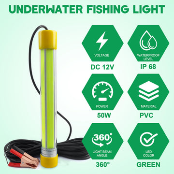 Green LED fishing light attracting squid, shrimp, snook