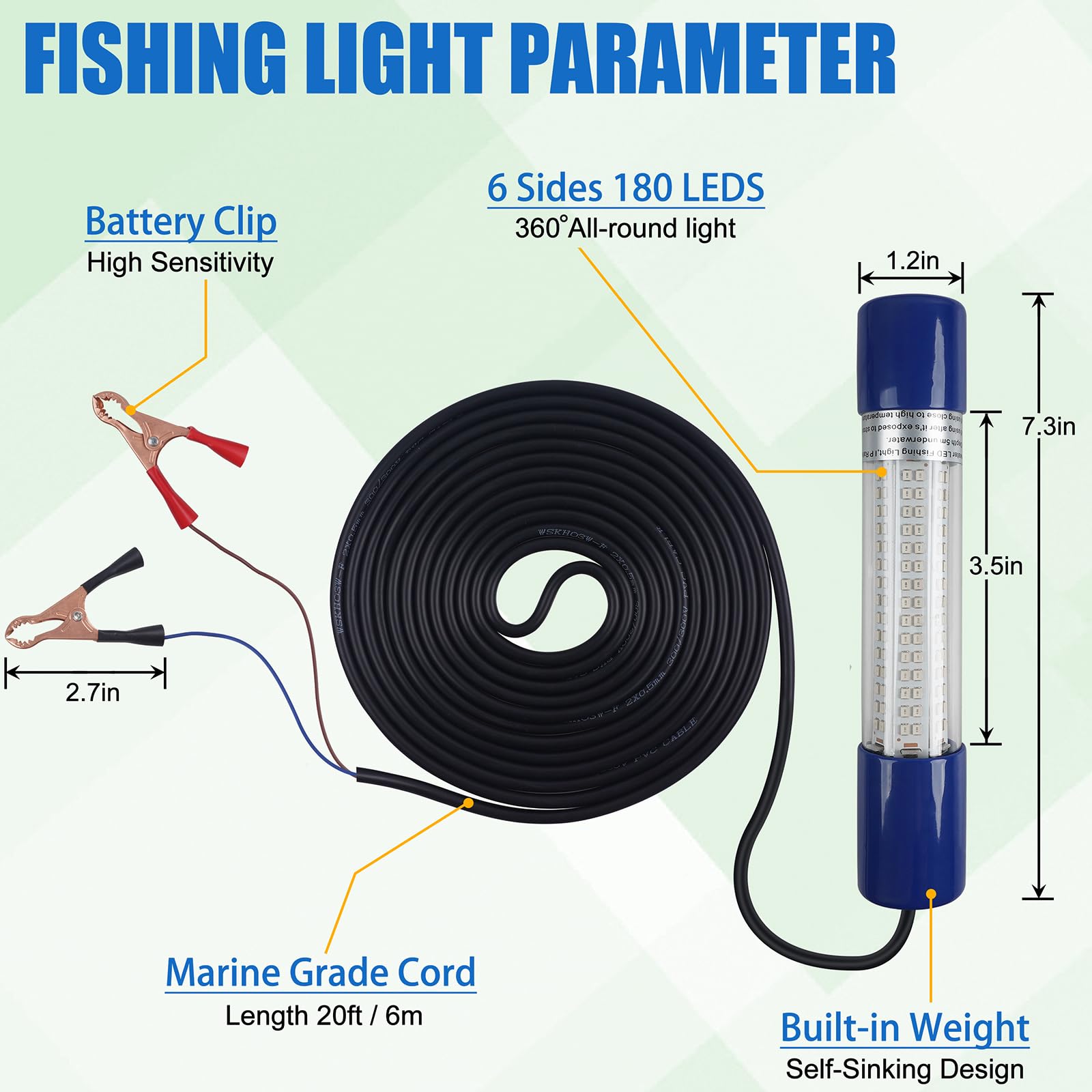 Submersible fishing light in water for night fishing attracting squid and bass