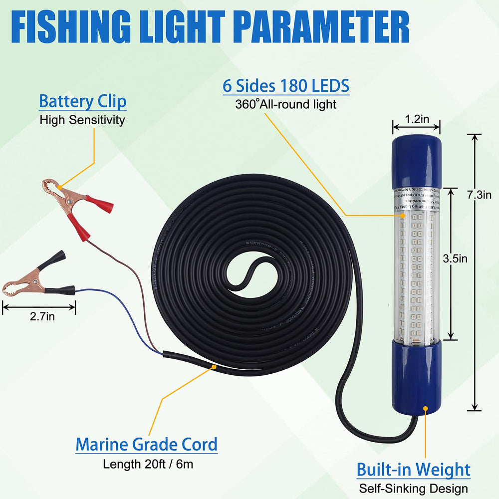 Submersible fishing light in water for night fishing attracting squid and bass
