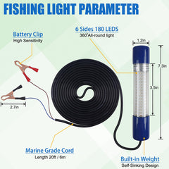 Submersible fishing light in water for night fishing attracting squid and bass