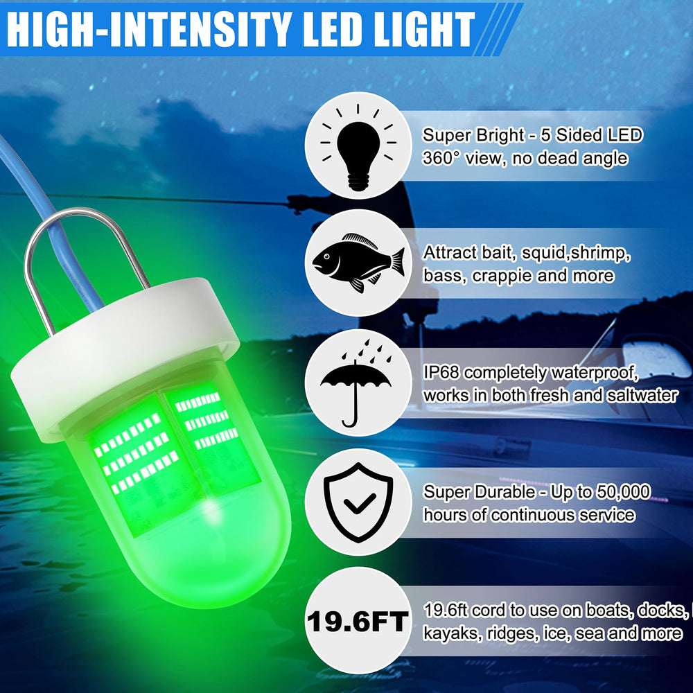 Light mounted on boat for night fishing at dusk