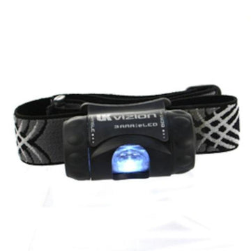 Underwater Kinetics Vizion eLED headlamp in black with versatile beam options for camping and diving