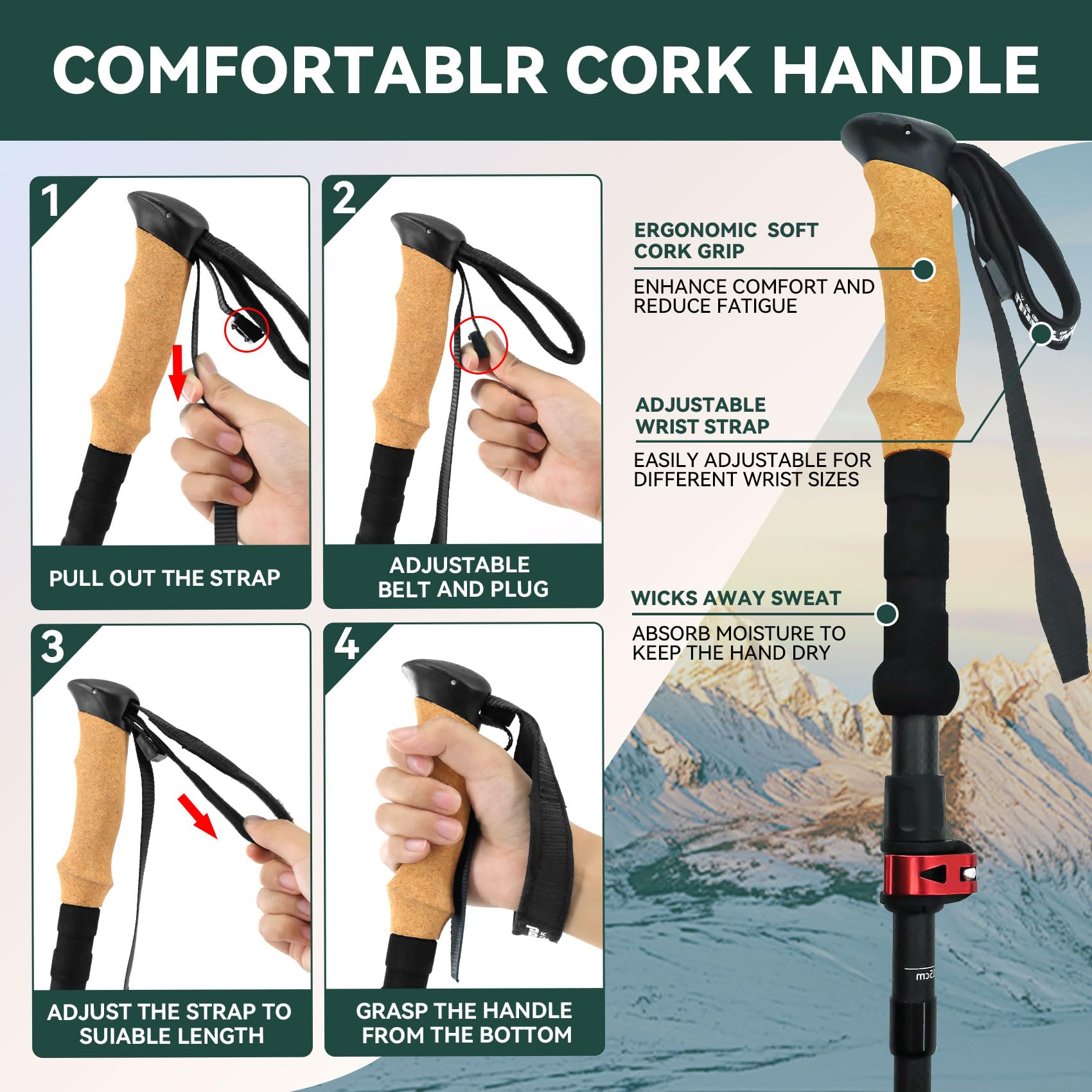 Underwood Aggregator cork grip close-up demonstrates sweat-wicking comfort.
