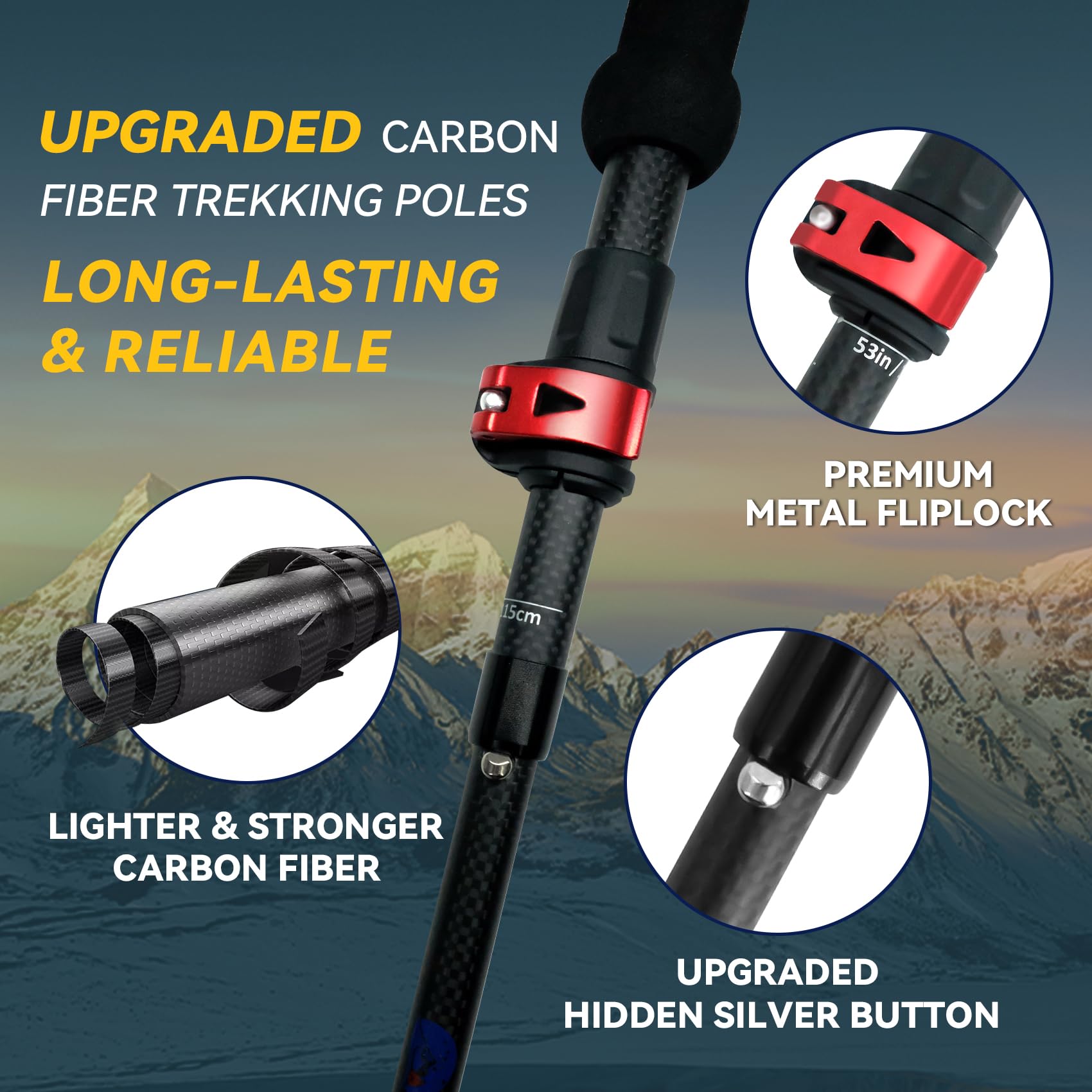 Underwood Aggregator trekking poles extended to show adjustable height.
