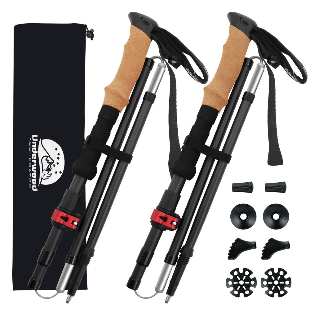Underwood Aggregator carbon fiber trekking poles folded for travel, ultra-light and compact.