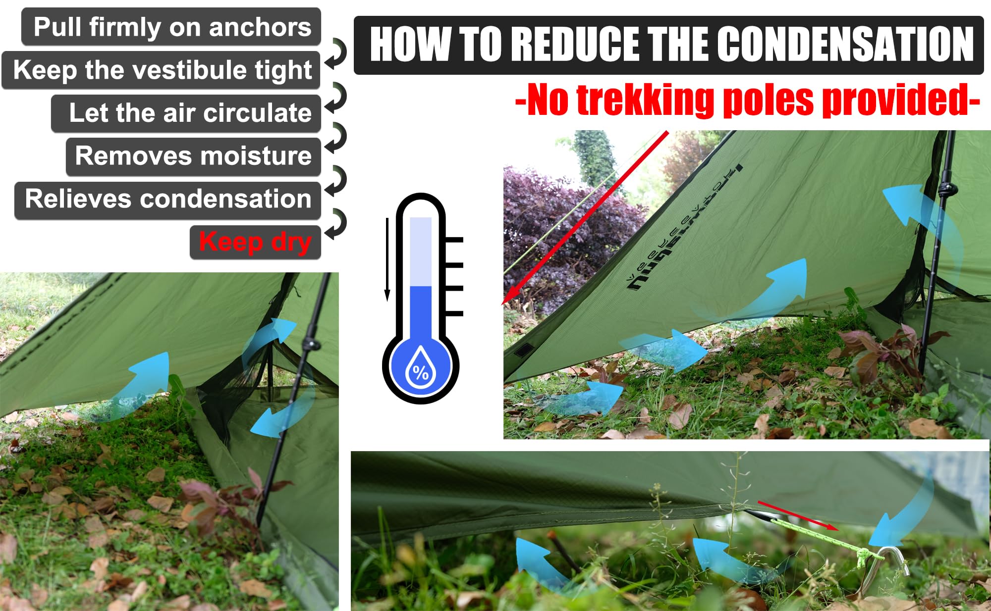 Underwood Aggregator tent contents show included stakes, ropes, and compact carry bag.