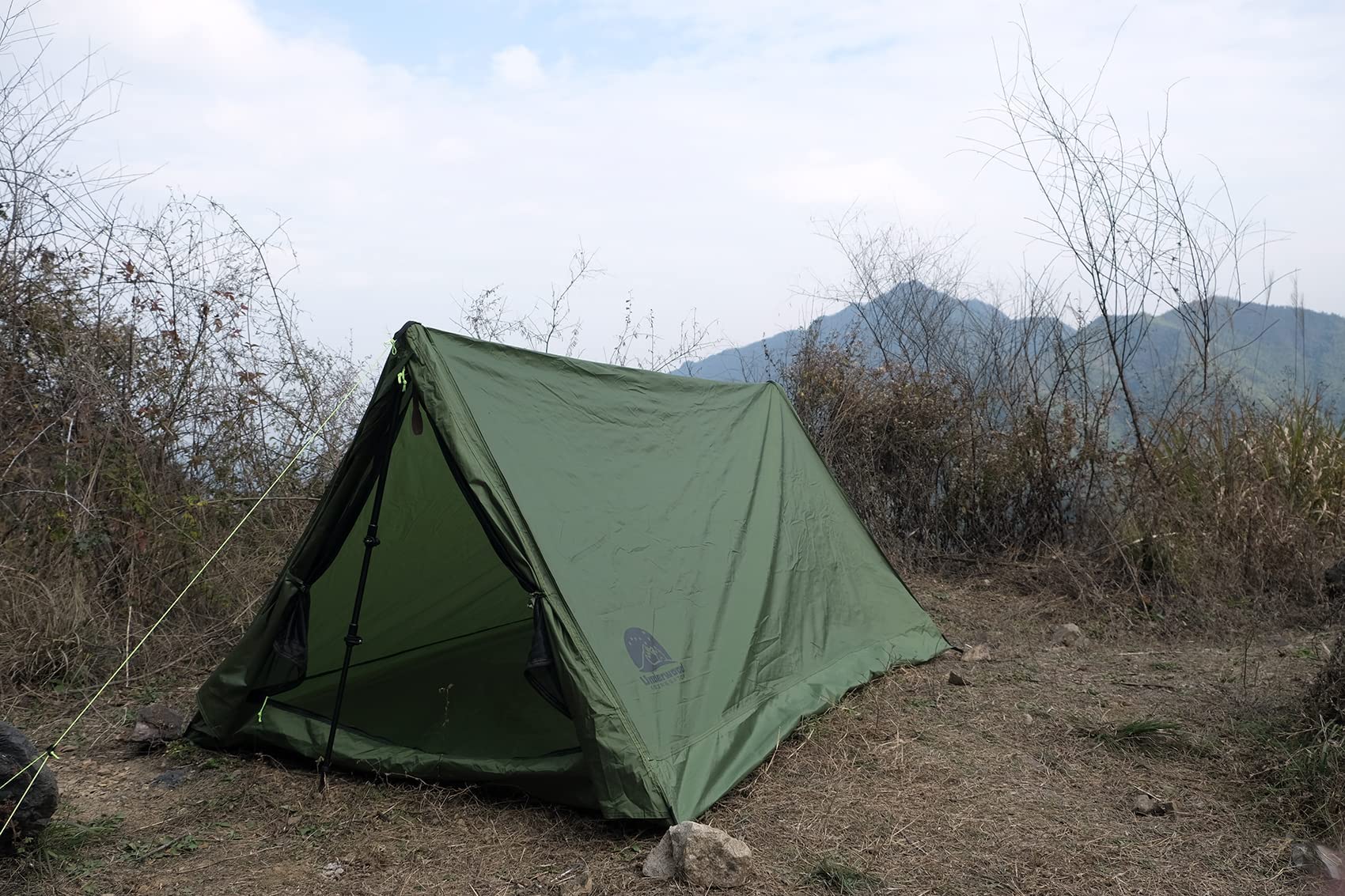 Underwood Aggregator Tent interior with dimensions shows spacious two-person headroom.