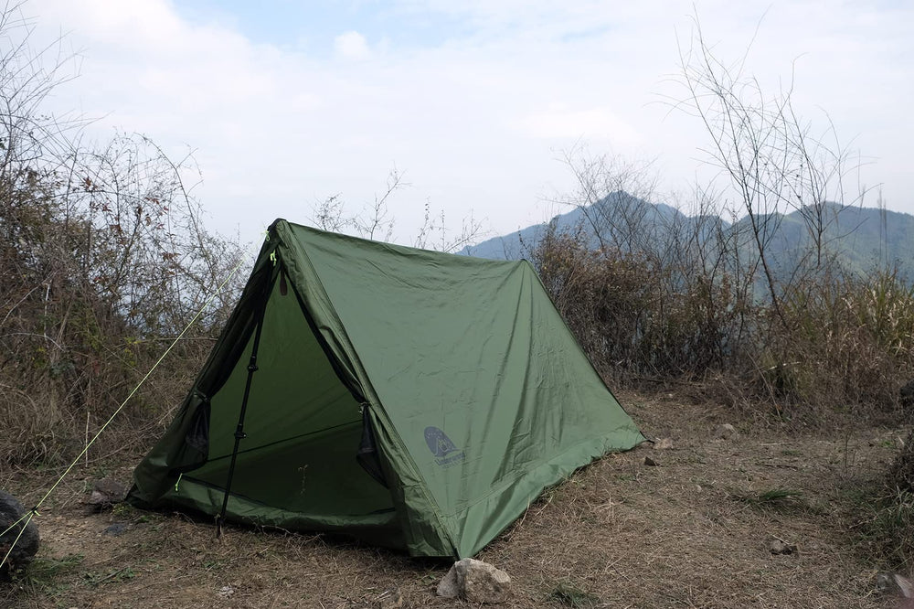 Underwood Aggregator Tent interior with dimensions shows spacious two-person headroom.