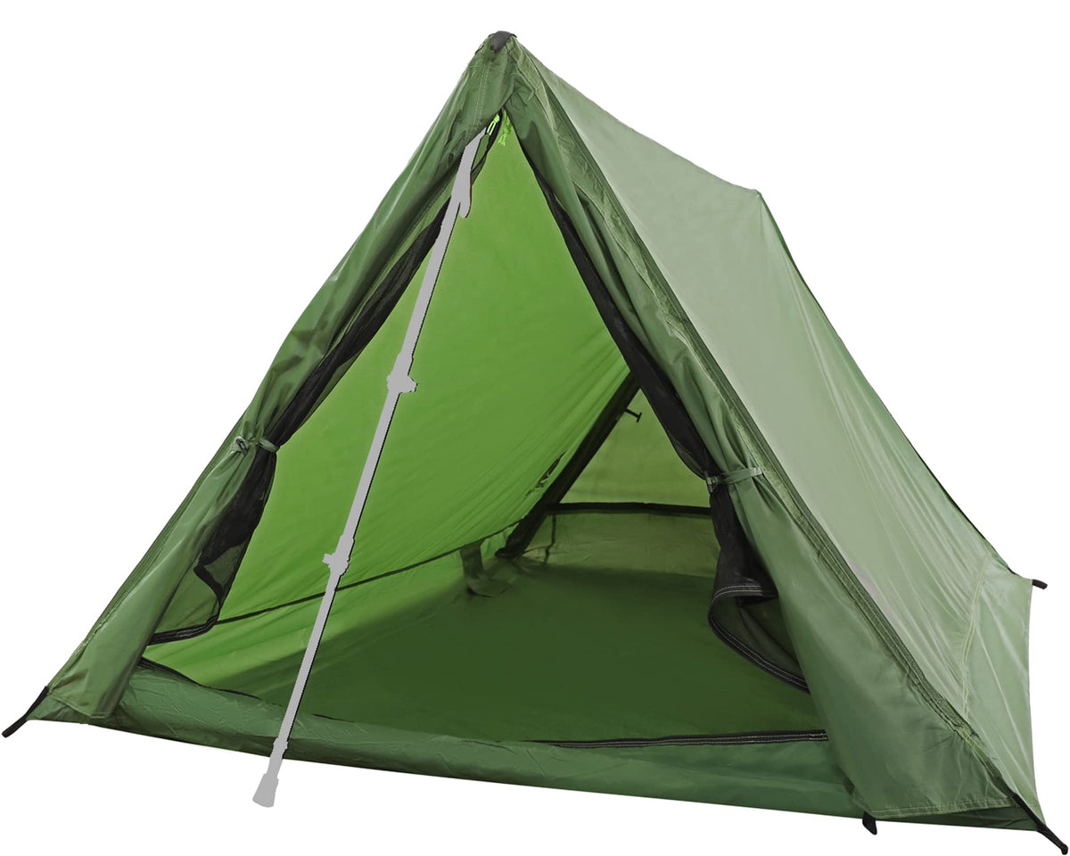 Underwood Aggregator Trekker tent setup with trekking poles demonstrates fast assembly.